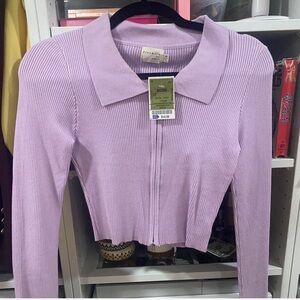 Lavender Ribbed Long Sleeve Cardigan